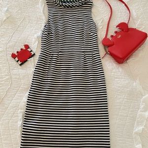 Boden navy and white striped ponte dress